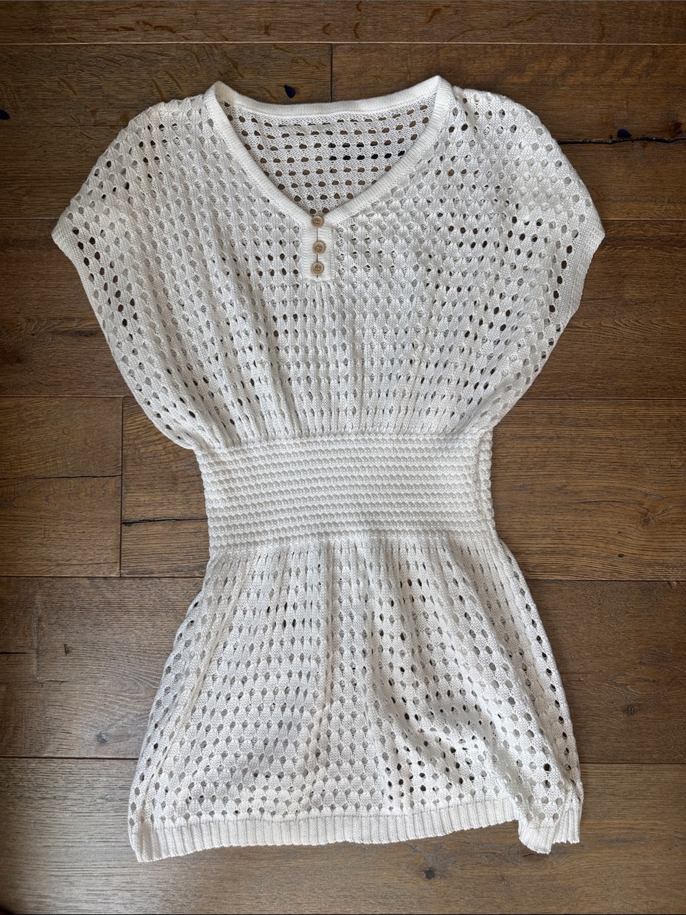 Cupshe White Crochet Knit Swim Coverup with Button Placket